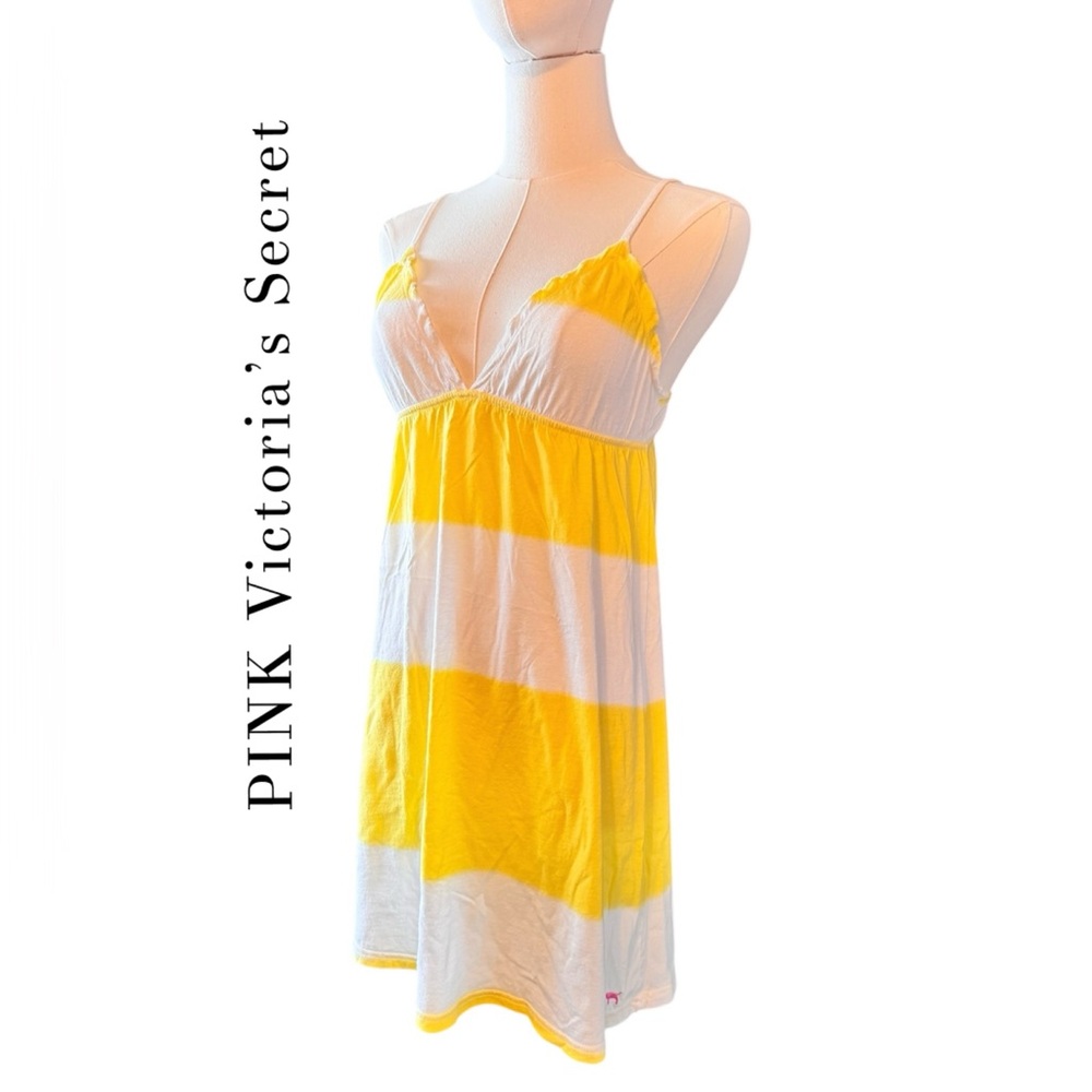 Y2K PINK Victoria's Secret Yellow and White Nightie Chemise Size Medium